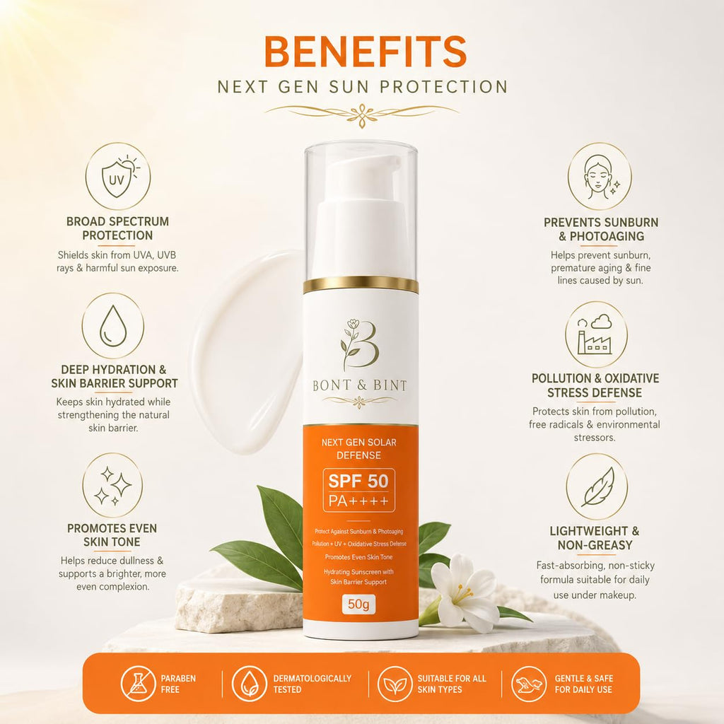 BONT & BINT SPF 50 PA++++ Sunscreen for Face & Body with Broad Spectrum UVA/UVB Protection, Lightweight Non-Greasy Formula for Daily Sun Care, 50g