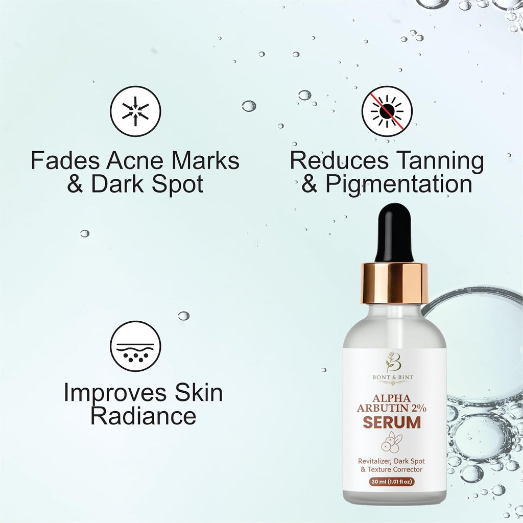 Alpha Arbutin 2% Facial Serum for Dark Spots, Hyperpigmentation & Uneven Skin Tone, Lightweight Brightening Serum for Smooth Texture, Daily Skin Revitalizer, 30ml