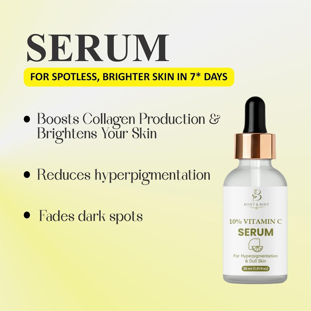 10% Vitamin C Face Serum for Brightening & Uneven Skin Tone, Antioxidant Facial Serum for Dull Skin & Dark Spots, Lightweight Hydrating Glow Serum for Daily Skincare, 30ml