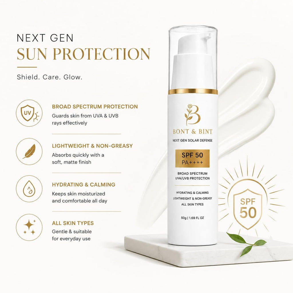 BONT & BINT SPF 50 PA++++ Sunscreen for Face & Body with Broad Spectrum UVA/UVB Protection, Lightweight Non-Greasy Formula for Daily Sun Care, 50g