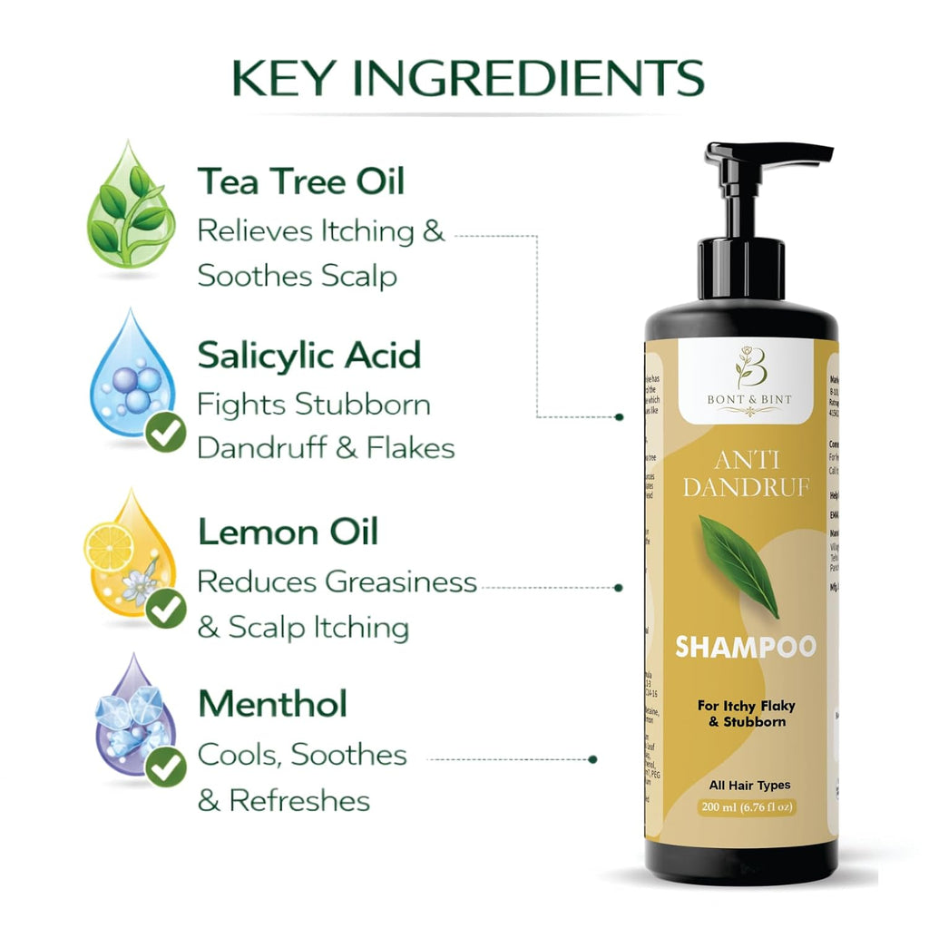 BONT & BINT Anti Dandruff Shampoo for Itchy & Flaky Scalp, Cleansing Formula for Freshness, Smoothness & Scalp Care, Daily Use for All Hair Types, 200ml