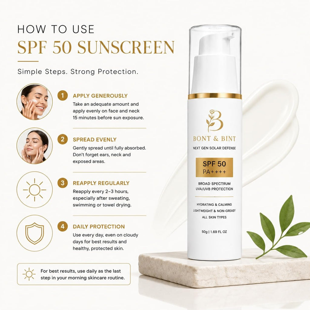 BONT & BINT SPF 50 PA++++ Sunscreen for Face & Body with Broad Spectrum UVA/UVB Protection, Lightweight Non-Greasy Formula for Daily Sun Care, 50g
