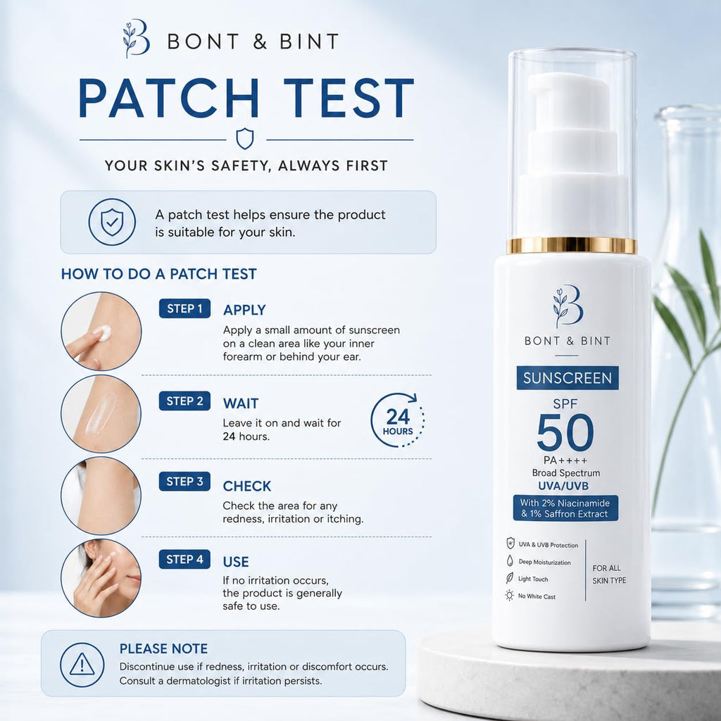 BONT & BINT Sunscreen SPF 50 PA++++ with 2% Niacinamide & 1% Saffron Extract | Broad Spectrum UVA/UVB Protection | Lightweight & Non-Greasy Formula | No White Cast | Daily Use Sunscreen for Men & Women (50g)