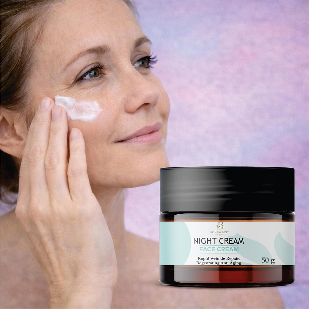 BONT & BINT Night Face Cream for Wrinkle Care & Skin Renewal, Hydrating Overnight Moisturizer for Smooth, Firm & Radiant Skin, Lightweight Anti Aging Night Cream for Daily Use, 50g