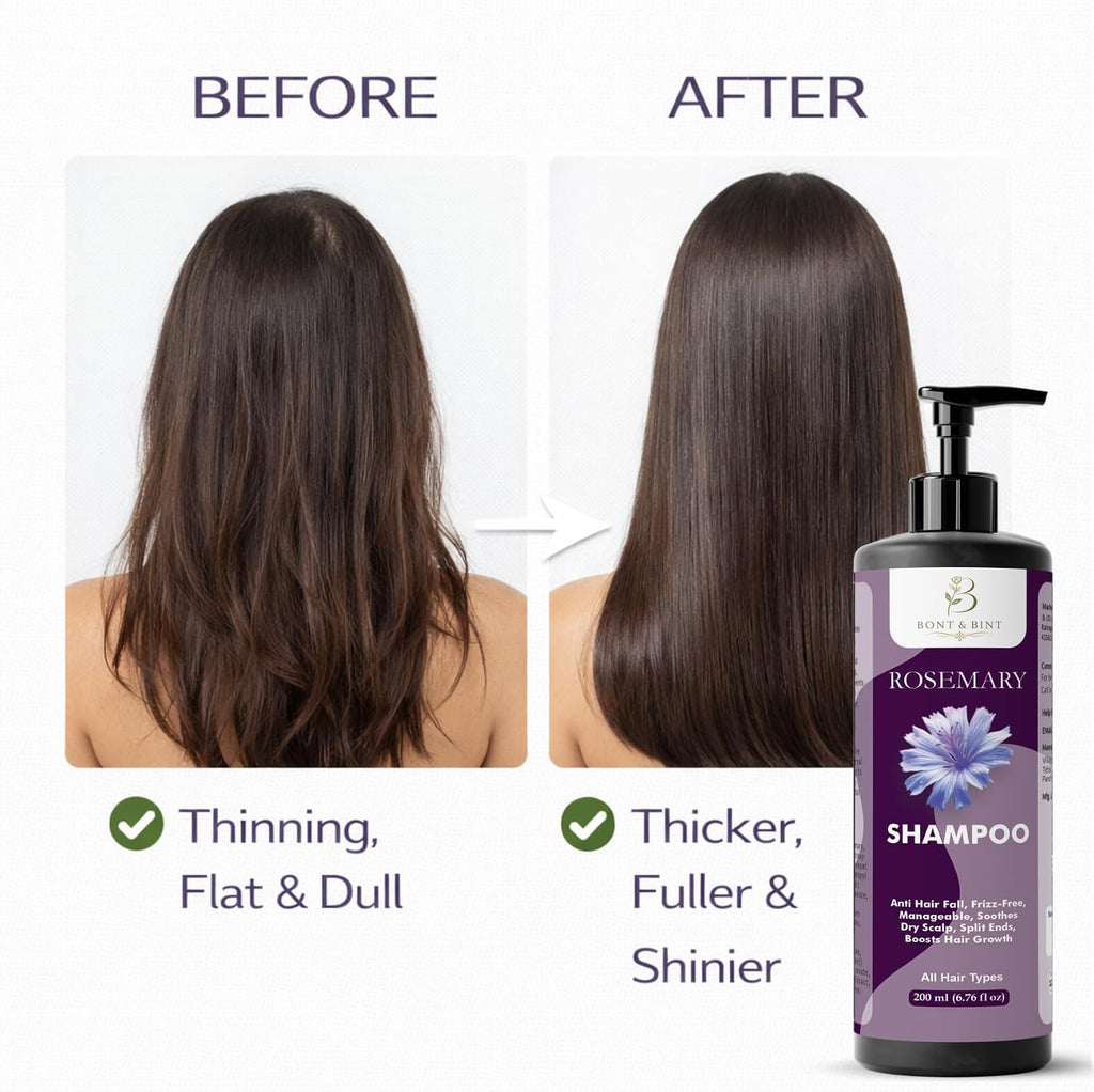BONT & BINT Rosemary Shampoo for Frizz Control & Scalp Care, Gentle Cleansing Formula for Smoothness, Strength & Manageability, Daily Use for All Types, 200ml
