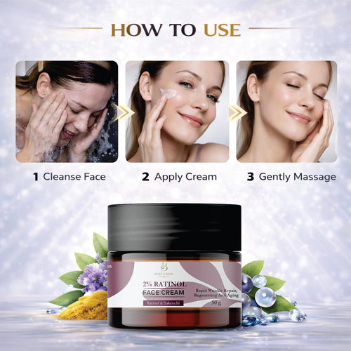 BONT & BINT 0.2% Retinol Face Cream with Bakuchiol for Wrinkle Care & Skin Renewal, Hydrating Anti Aging Night Moisturizer for Smooth, Firm & Radiant Skin, Lightweight Cream, 50g