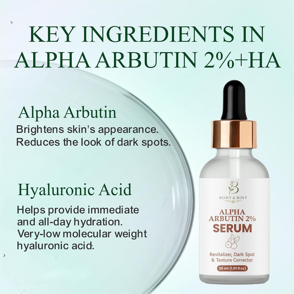 Alpha Arbutin 2% Facial Serum for Dark Spots, Hyperpigmentation & Uneven Skin Tone, Lightweight Brightening Serum for Smooth Texture, Daily Skin Revitalizer, 30ml