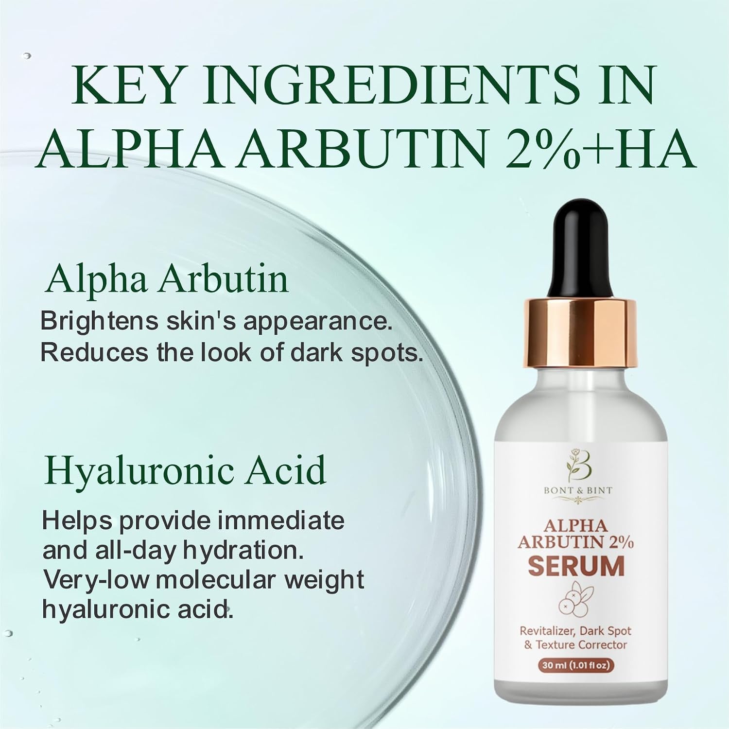 Alpha Arbutin 2% Facial Serum for Dark Spots, Hyperpigmentation & Uneven Skin Tone, Lightweight Brightening Serum for Smooth Texture, Daily Skin Revitalizer, 30ml