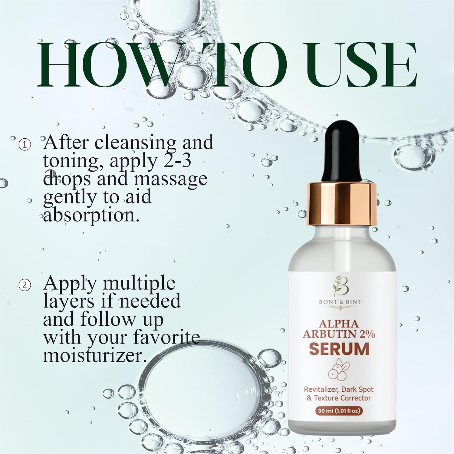 Alpha Arbutin 2% Facial Serum for Dark Spots, Hyperpigmentation & Uneven Skin Tone, Lightweight Brightening Serum for Smooth Texture, Daily Skin Revitalizer, 30ml