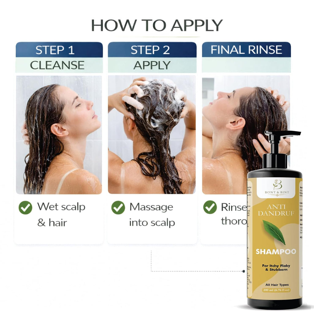 BONT & BINT Anti Dandruff Shampoo for Itchy & Flaky Scalp, Cleansing Formula for Freshness, Smoothness & Scalp Care, Daily Use for All Hair Types, 200ml