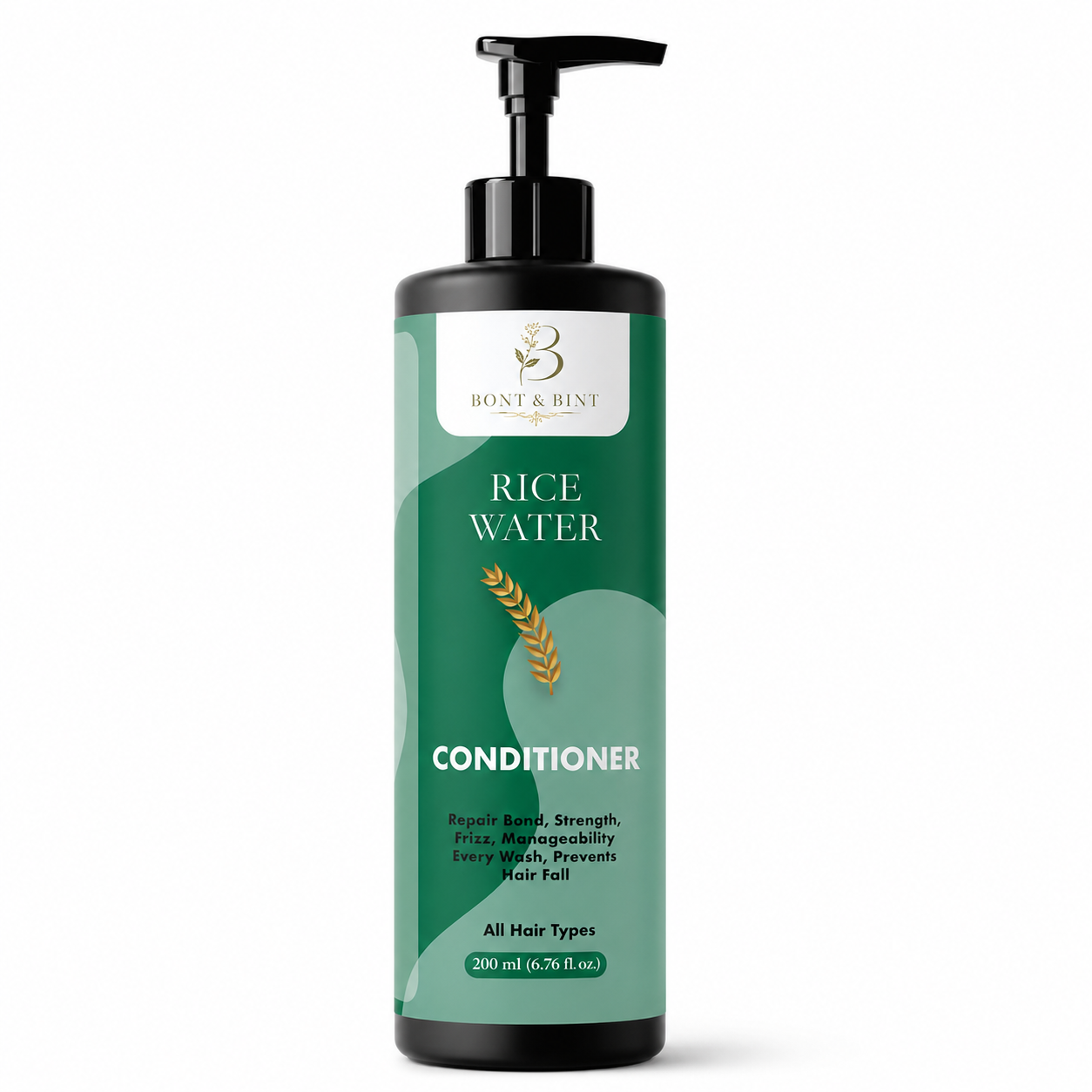 BONT & BINT Rice Water Conditioner for Frizzy & Dry Strands, Hydrating Formula for Strength, Smoothness & Manageability, Lightweight Daily Care for All Types, 200ml